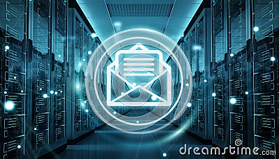 Emails exchange over server room data center 3D rendering Stock Photo