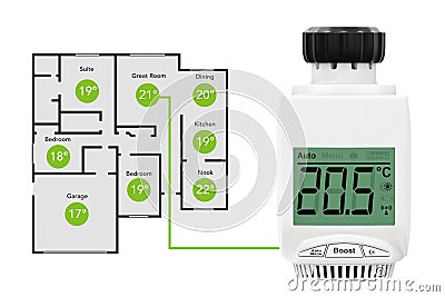 Digital Wireless Radiator Thermostatic Valve as Climate Control Stock Photo