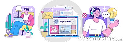 Digital Workday set. Flat vector illustration. Vector Illustration