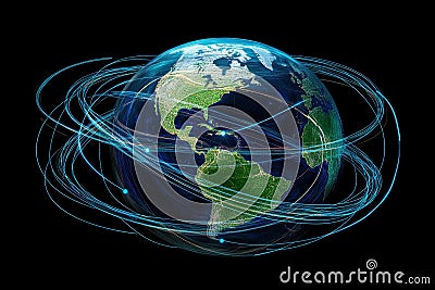 Digital World Globe with Floating Search Queries Representation Stock Photo