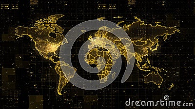 Digital colored World Map with data elements and grids 3d render style Stock Photo