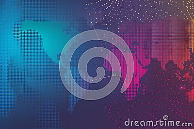 Digital world map future abstract background big data technology grid, Dotted Map Background, News backdrop, weather backdrop Stock Photo