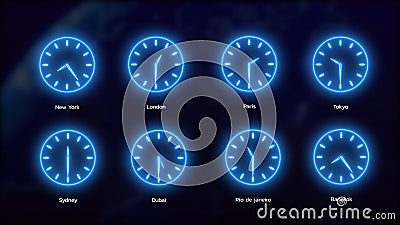 World Timezone Concept. the Rotating Earth and the Clocks Rotating Around,  3D Rendering Stock Footage - Video of background, motion: 107032984