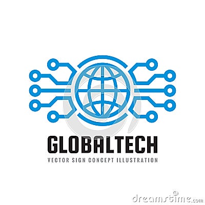 Digital world - vector business logo template concept illustration. Globe abstract sign and electronic network. Global technology Vector Illustration