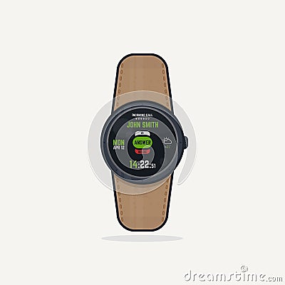 Digital wristwatch incoming call Vector Illustration