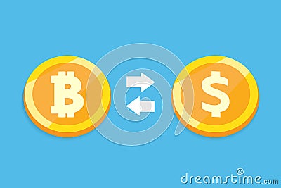 Digital yellow coin currency Exchange on blue background Vector Illustration