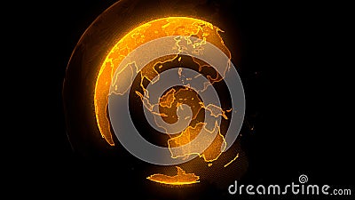 Digital yellow planet of Earth. Globe with shining continents. 3D illustration with digital Earth and particles Cartoon Illustration