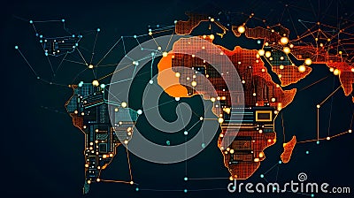 Digitalisation globalisation of South America and Africa atlas world map Stock Photo