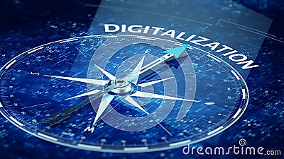 Digitalization concept - Compass needle pointing Digitalization word Stock Photo