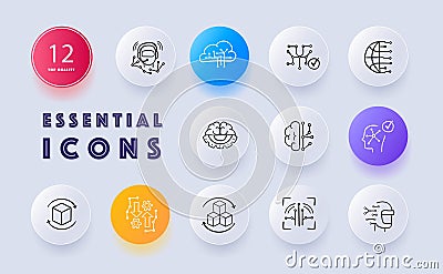 Digitalization icon set. Internet connectivity, data analysis, innovation, security, cloud computing, virtual reality. Technology Vector Illustration