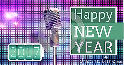 Digitally composite image 3D of 3d 2017 new year greeting and microphone Stock Photo
