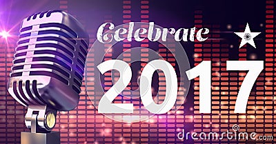 Digitally composite image 3D of 2017 new year message and microphone against equalizer background Editorial Stock Photo