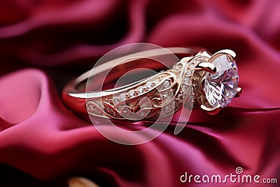 A digitally crafted 3D engagement ring adorns a tabletop in a beautiful render Stock Photo