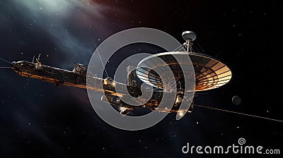 Illustration of Voyager 1 Space Probe in Deep Space