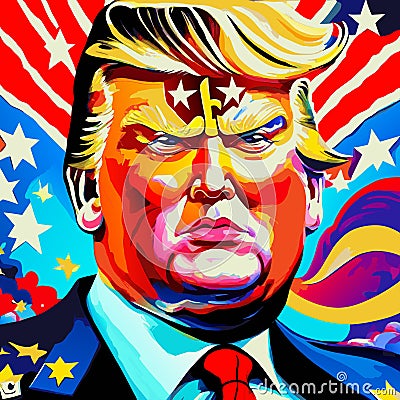 Groovy Retro Superhero Donald Trump Portrait Vector Illustration