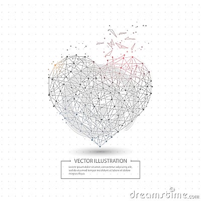 Digitally drawn love heart low poly wire frame. Vector Illustration