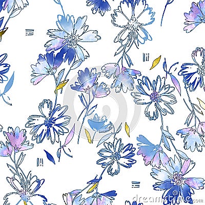 Digitally drawn water color flowers Stock Photo