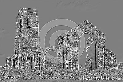 Digitally embossed image of St Andrew`s Church, Covehithe, Suffolk, England Stock Photo