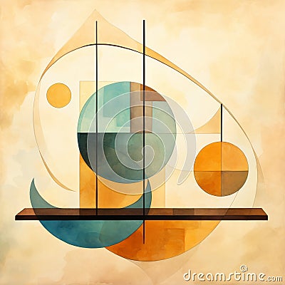Contemporary Geometric Abstract Painting With Balanced Proportions Cartoon Illustration
