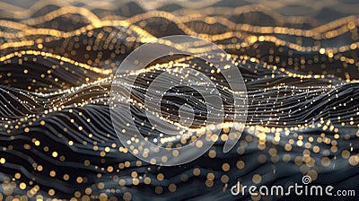 A digitally generated abstract background featuring a flowing, undulating wave pattern composed of numerous small Stock Photo