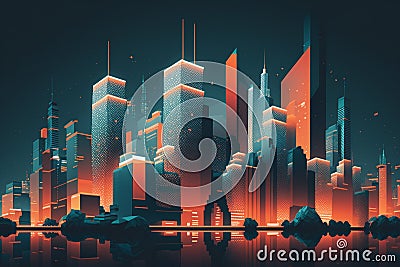 Digitally generated cityscape, data exchange and computer networks Generative AI Stock Photo