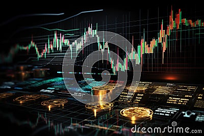 Digitally Generated Currency and Exchange Stock Chart for Finance and Economy Based Computer Software and Coding Display Stock Photo