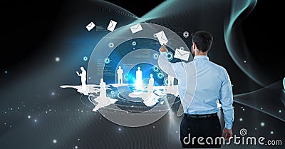 Digitally generated image of businessman touching envelops on futuristic screen Stock Photo