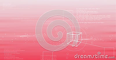 Digitally generated image of geometrical shapes and data processing against pink gradient background Stock Photo