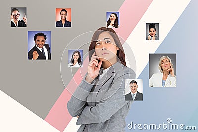 Digitally generated image of thought businesswoman looking for human resourcing Stock Photo