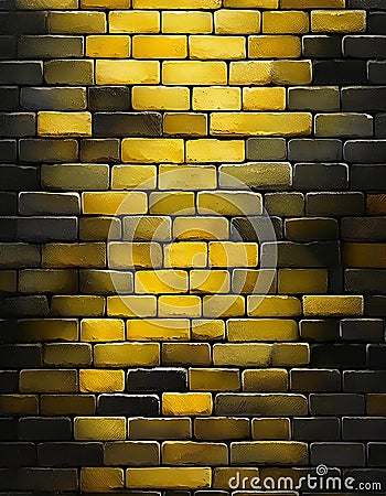 A digitally rendered wall of bricks with a gradient of yellow and black hues, creating a visually striking pattern Generative AI Stock Photo
