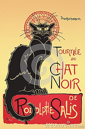 Digitally restored high resolution classic Souvenir with Le Chat Noir or cabaret The Black cat in Paris, Vintage 1896 Poster Stock Photo