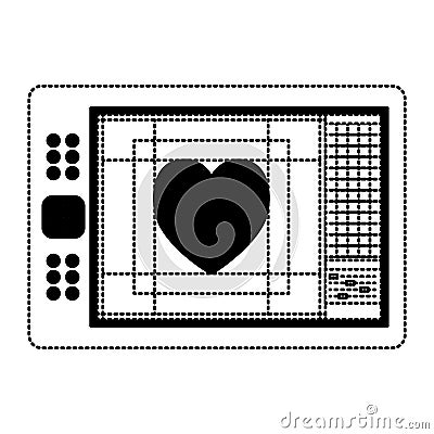 Digitizer tablet with colours palette and heart design in black dotted contour Vector Illustration