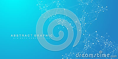 Digits abstract background with connected line and dots, wave flow. Digital neural networks. Network and connection Vector Illustration