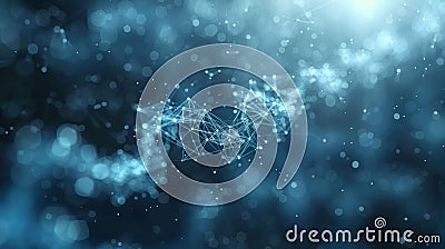 Digits abstract background with connected lines and dots wave flow Digital neural networks Stock Photo