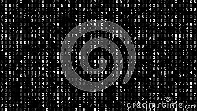 Numerical code sequence counting digits on black texture for random numbers in data science algorithm, coding for computational Stock Photo