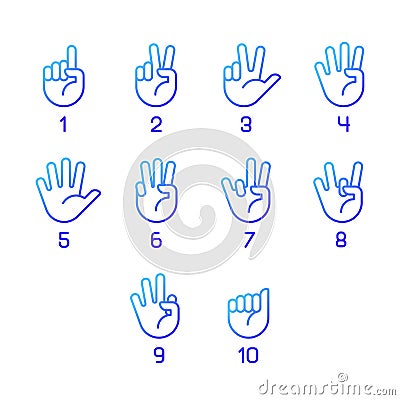 Digits in American sign language pixel perfect gradient linear vector icons set Vector Illustration
