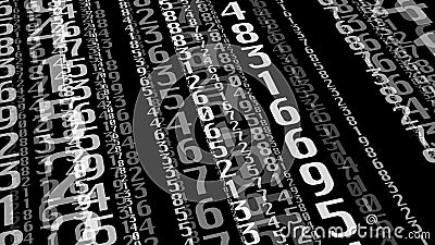 Mathematical numbers on black abstract data science algorithm for counting numerical digits and coding dynamic data in digital Stock Photo