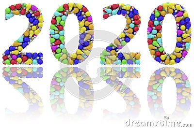 2020 digits composed of colorful lightbulbs on glossy white background Cartoon Illustration