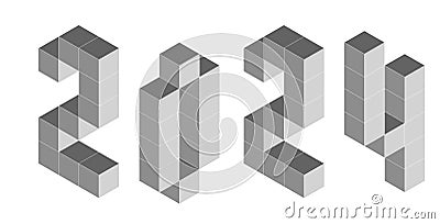 2024 digits from isometric cubes. Pseudo three dimensional Vector Illustration