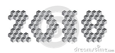 2018 digits from isometric cubes. Pseudo three dimensional Vector Illustration