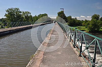 Digoin canal bridge and Voies Verte cycle way. Stock Photo