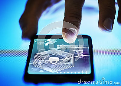 Person doing business digitally on mobile device Stock Photo