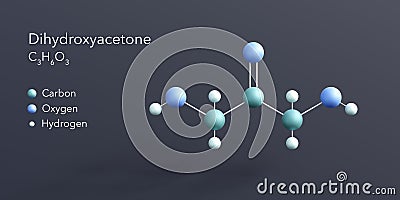 dihydroxyacetone molecule 3d rendering, flat molecular structure with chemical formula and atoms color coding Stock Photo