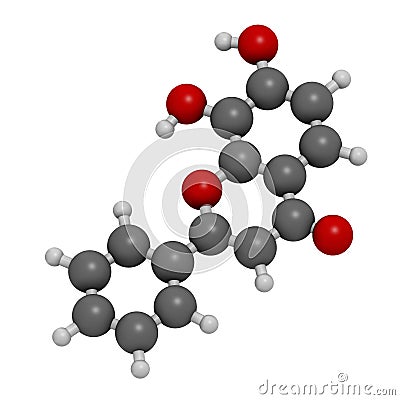 7,8-Dihydroxyflavone or 7,8-DHF molecule. 3D rendering. Atoms are represented as spheres with conventional color coding: hydrogen Stock Photo