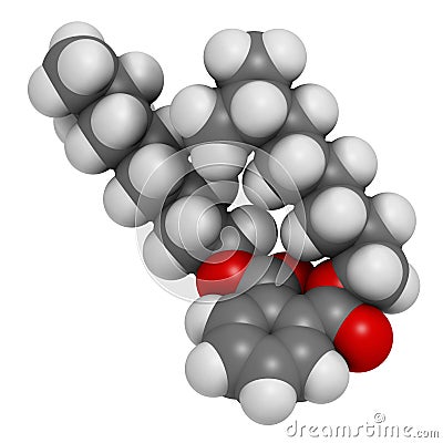 Diisononyl phthalate (DINP) plasticizer molecule. 3D rendering. Atoms are represented as spheres with conventional color coding: Stock Photo