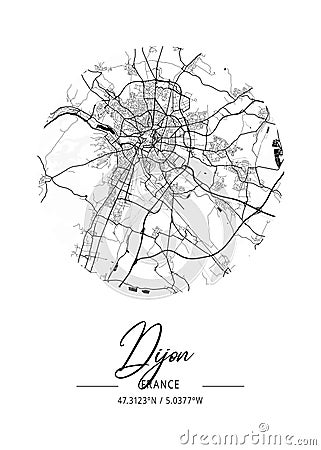 Dijon - France Black Water City Map Stock Photo