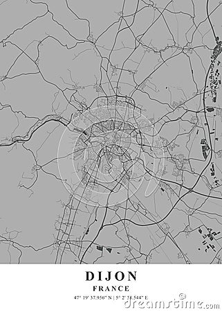 Dijon - France Gray Plane Map Stock Photo