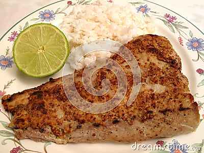 Dijon Mustard Sauce Bluefish Fillet Stock Photo