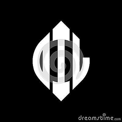 DIL circle letter logo design with circle and ellipse shape. DIL ellipse letters with typographic style. The three initials form a Vector Illustration