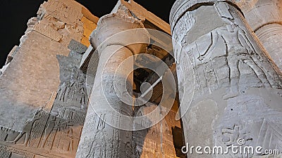 Dilapidated columns with capitals and a fragment of the wall of the ancient temple Editorial Stock Photo